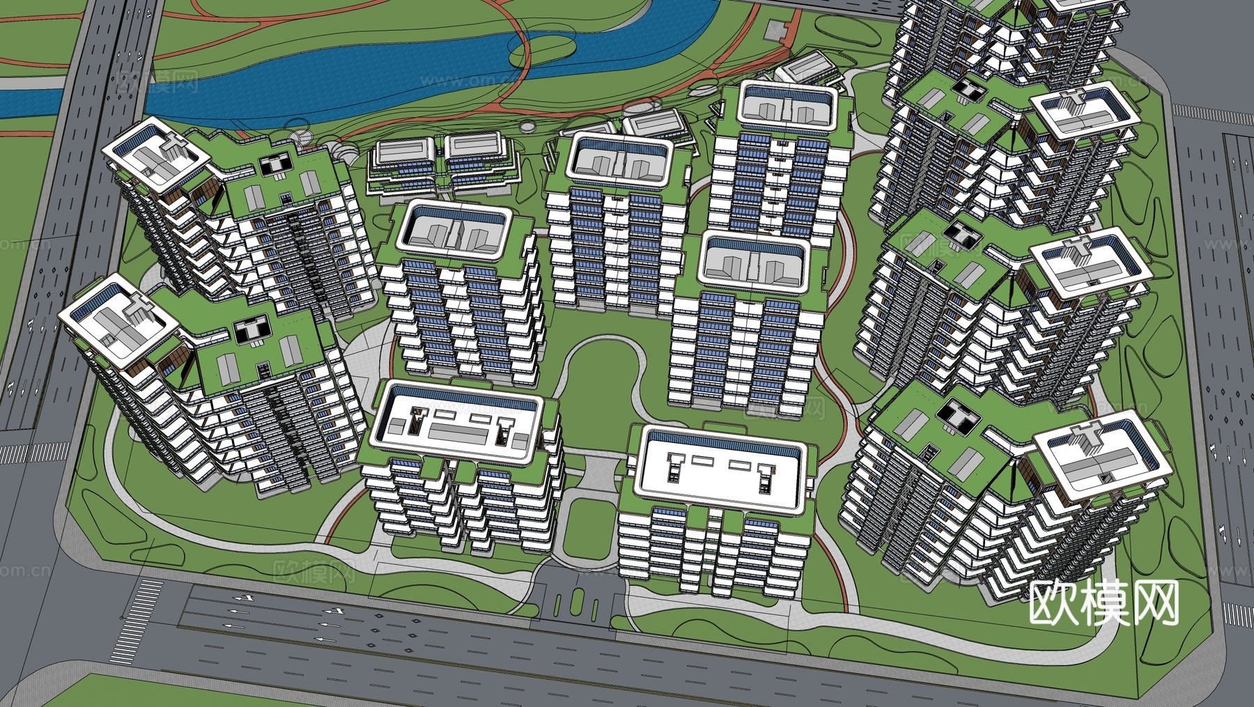 现代小区建筑  小高层住宅 小区建筑鸟瞰su模型