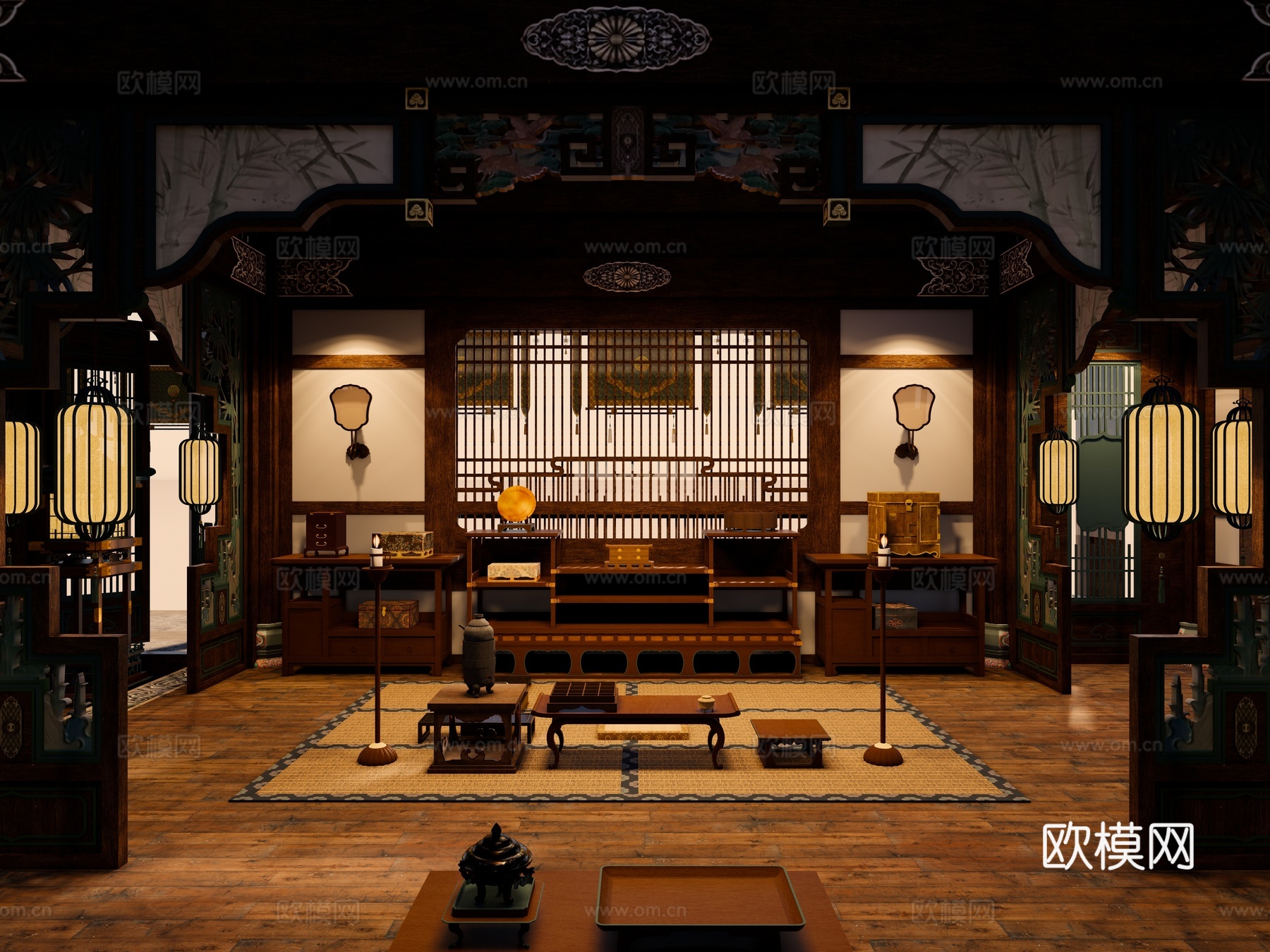 中式中古影视 影视场景 唐代王爷府大堂 中式古建筑 唐代古建su模型