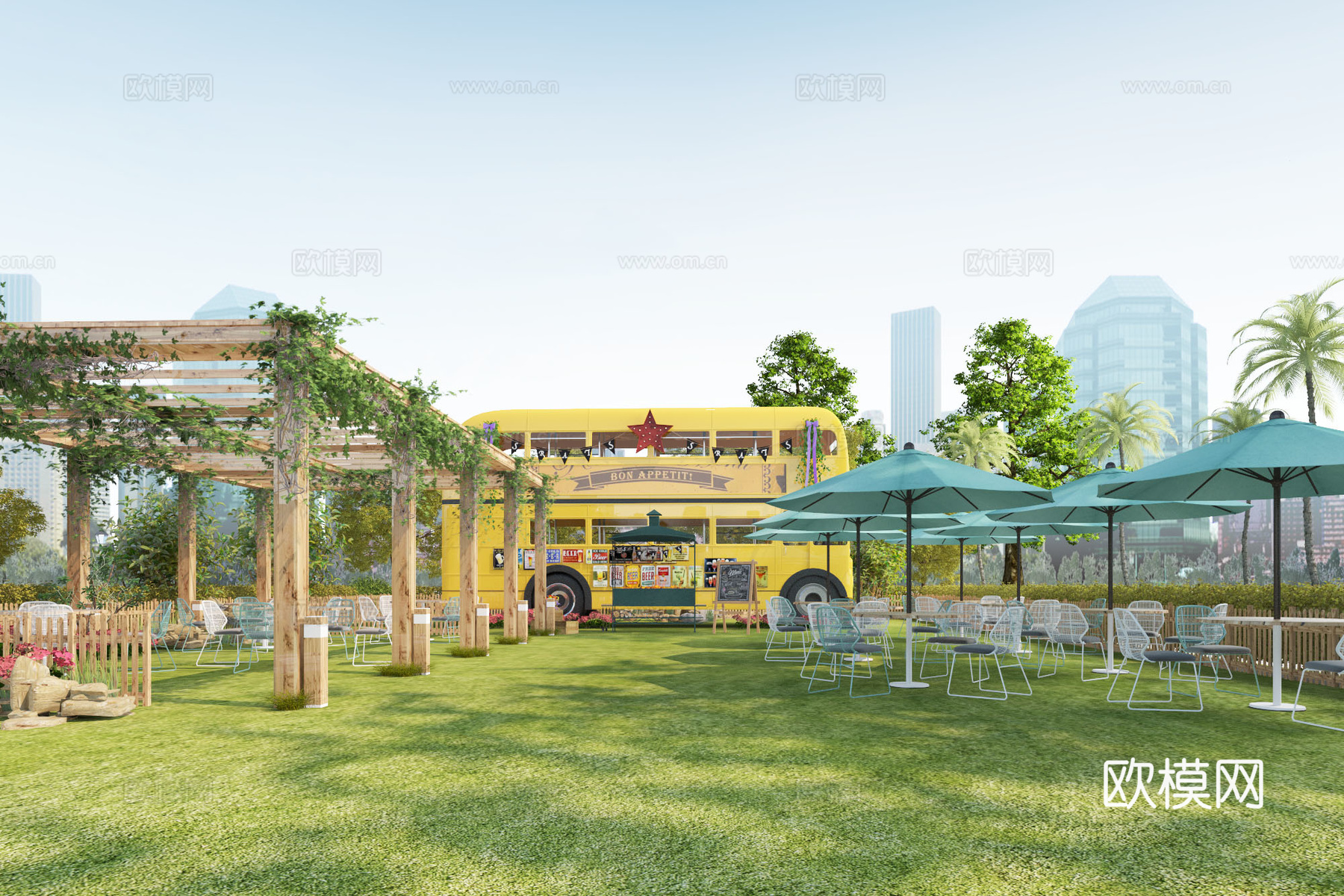 现代室外景观公园规划3d模型下载（渲染图1）