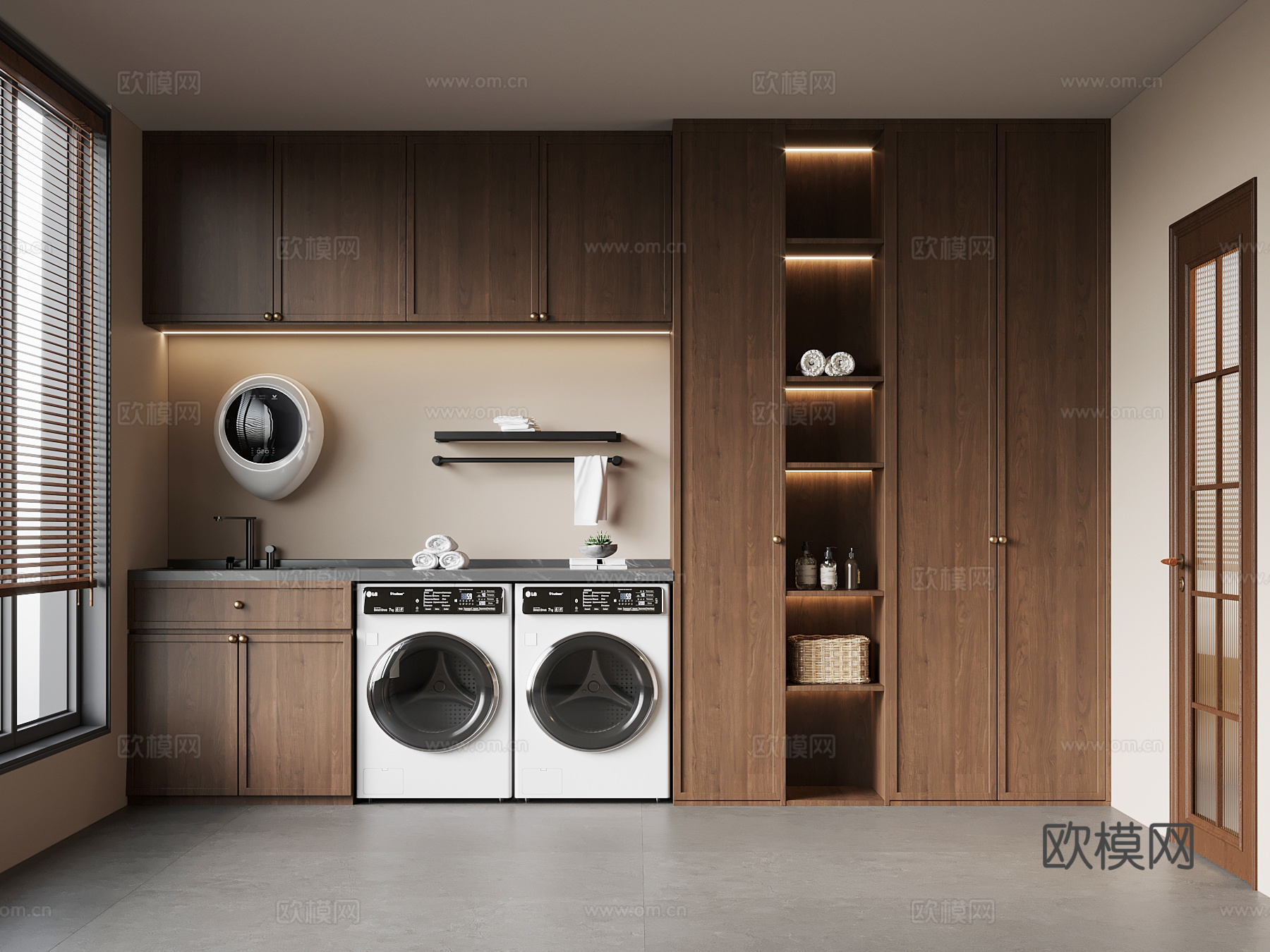 洗衣房 新中式洗衣房 洗衣柜 洗衣机3d模型下载