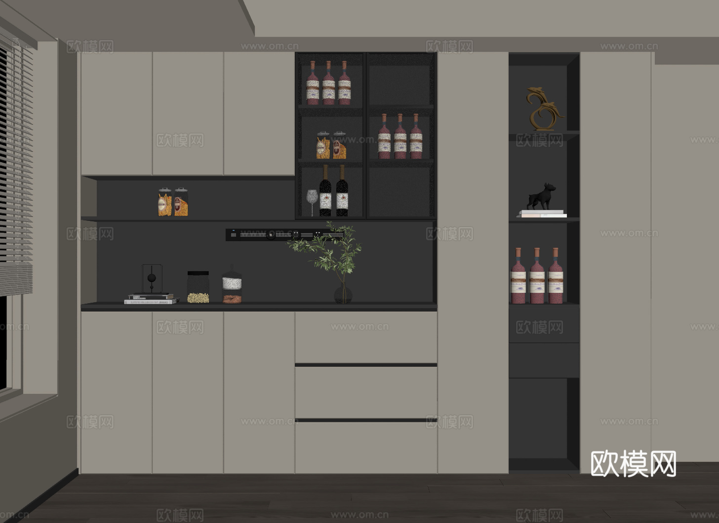 现代意式酒柜 餐边柜su模型