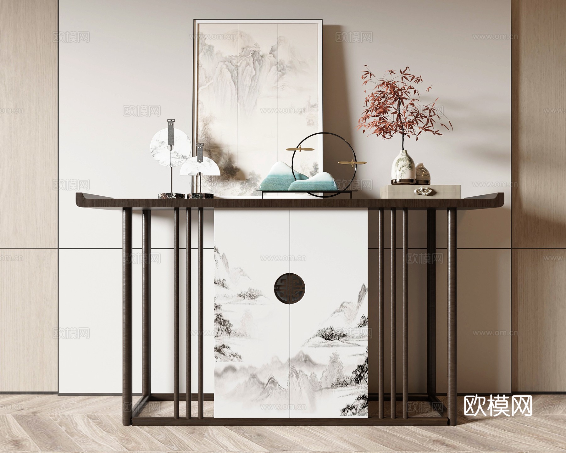 新中式玄关台3d模型下载