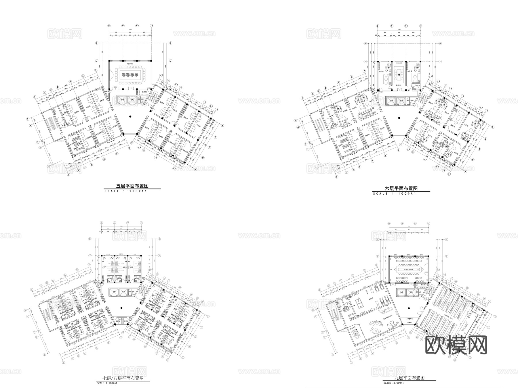 办公楼办公空间施工图cad施工图