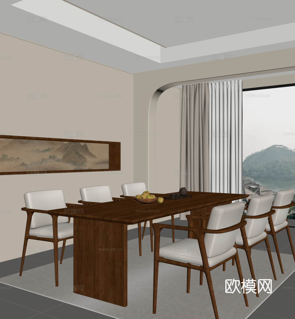 新中式餐桌椅su模型