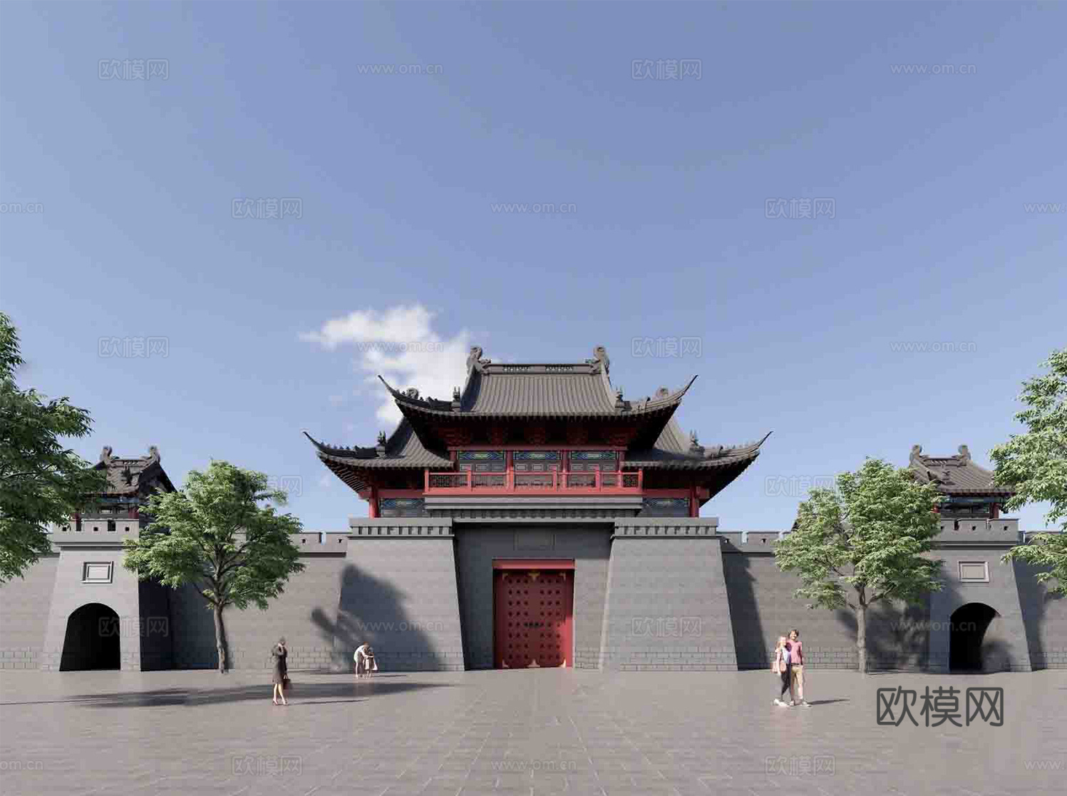 中式古建筑 城门楼 商业建筑su模型