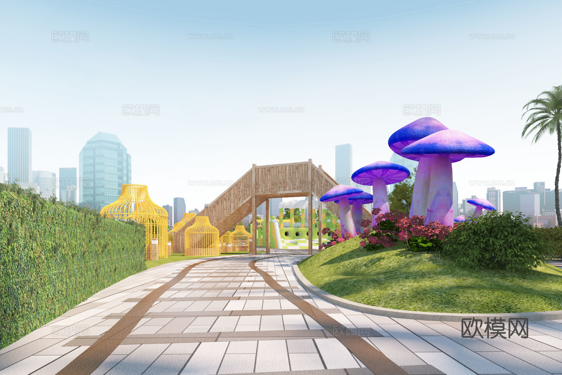 现代室外景观公园规划3d模型下载（渲染图3）