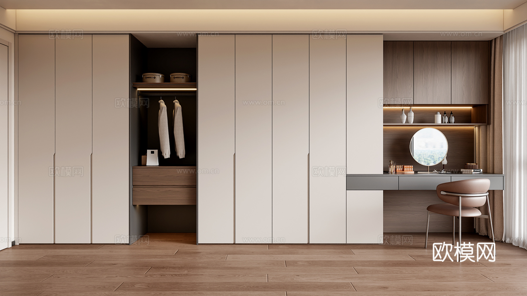 现代家居卧室衣柜  床尾衣柜 衣柜梳妆台一体3d模型下载