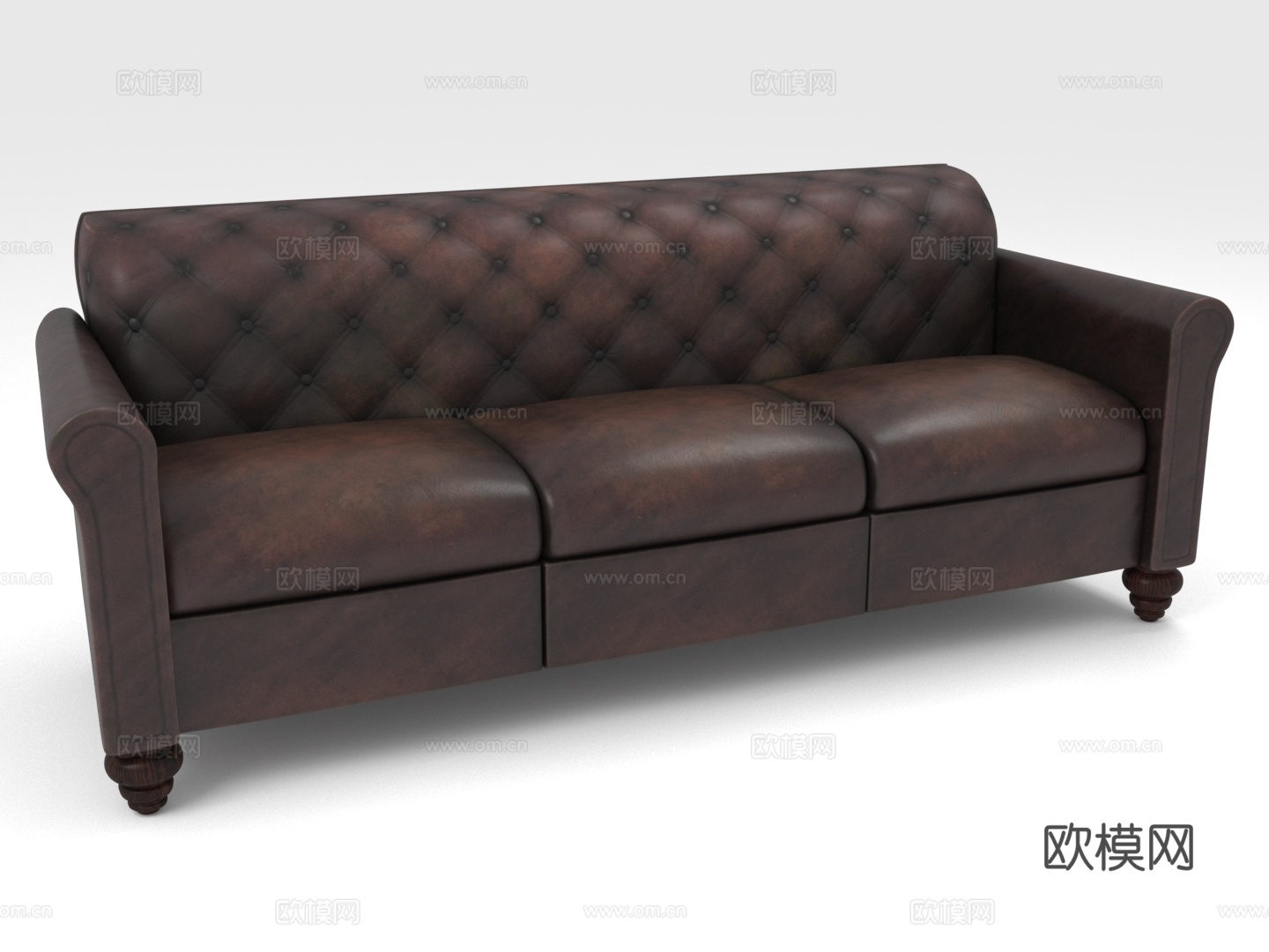 三人沙发 皮艺沙发 复古沙发 客厅沙发 经典沙发3d模型下载（渲染图1）