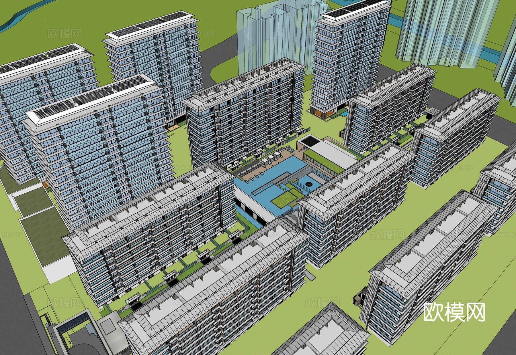 现代小区建筑 小区规划 高层住宅su模型