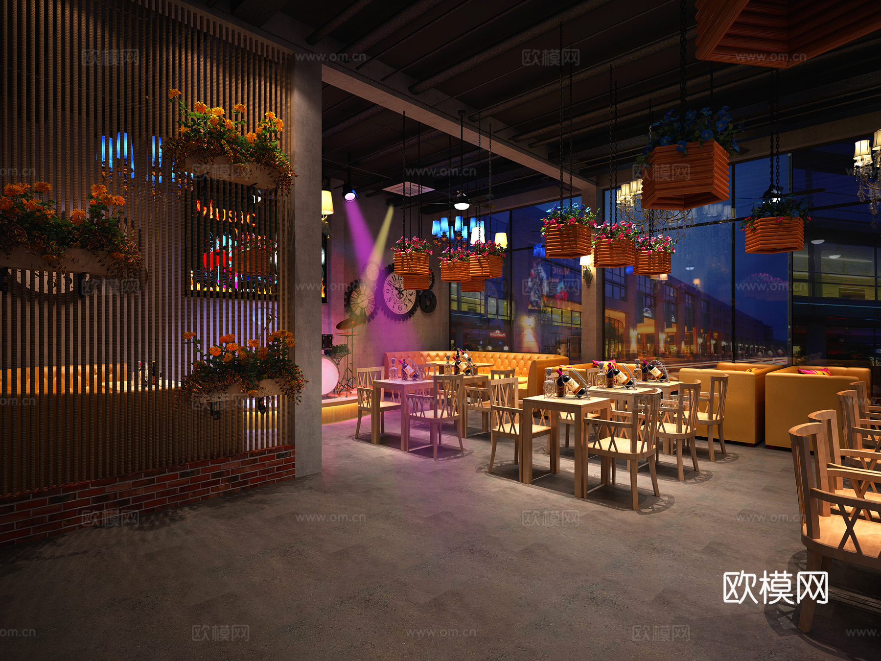 现代城市夜生活酒吧3d模型下载（渲染图2）