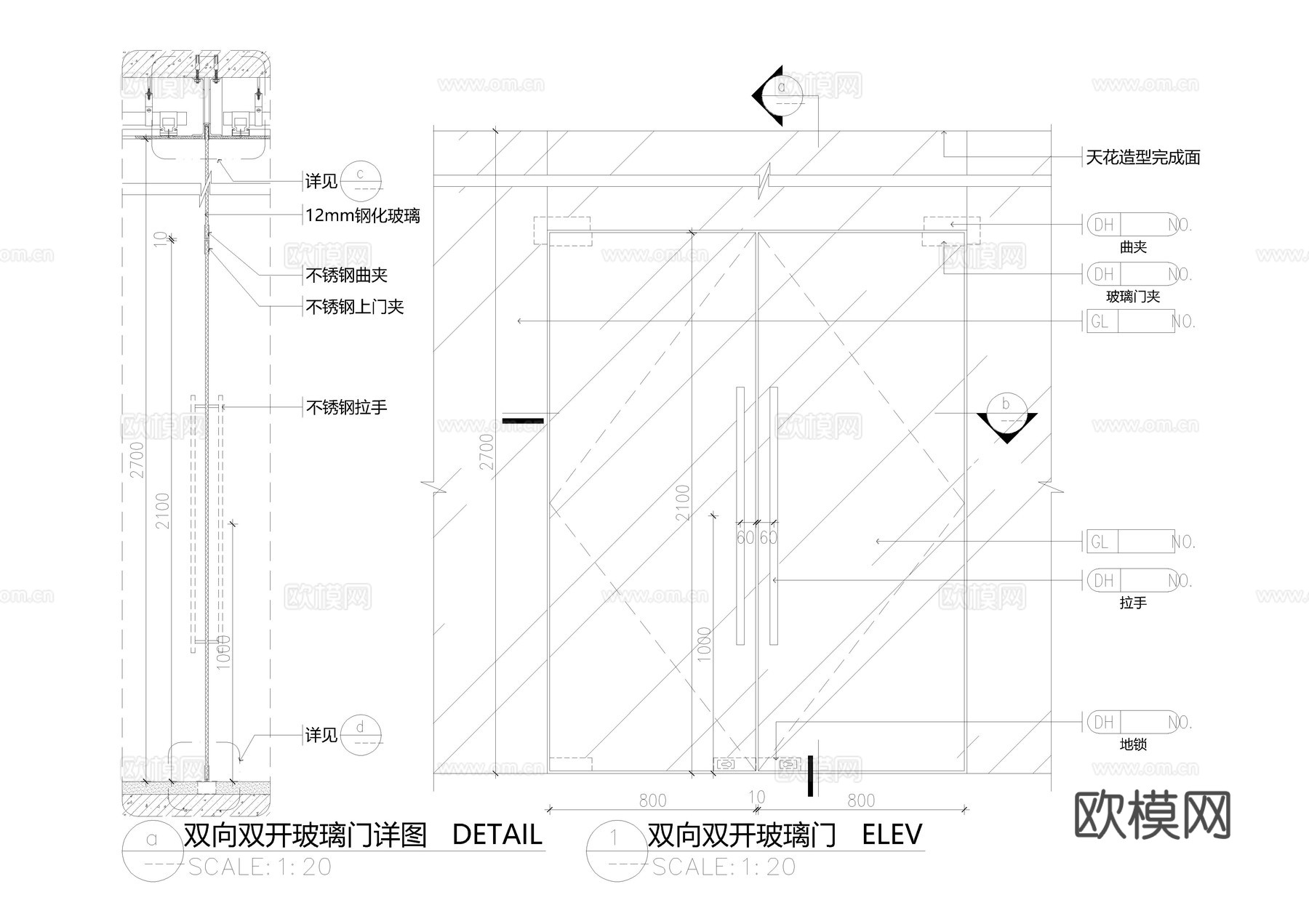 玻璃门节点 钢化玻璃门 玻璃弹簧门 感应玻璃门 单开玻璃门cad施工图