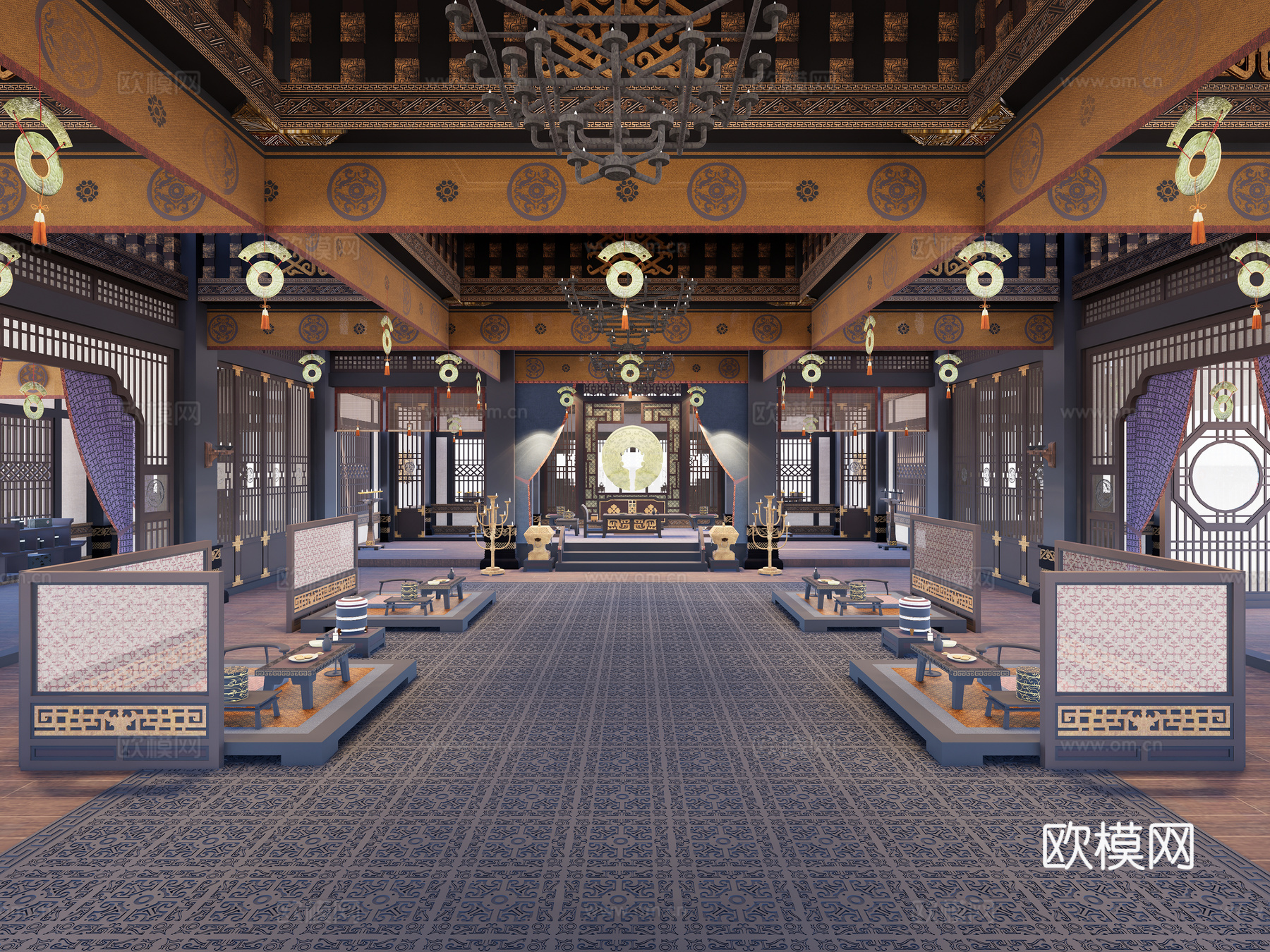 中式中国古风 影视场景 古代宴请宾客厅 古建筑 宴会厅 聚餐su模型