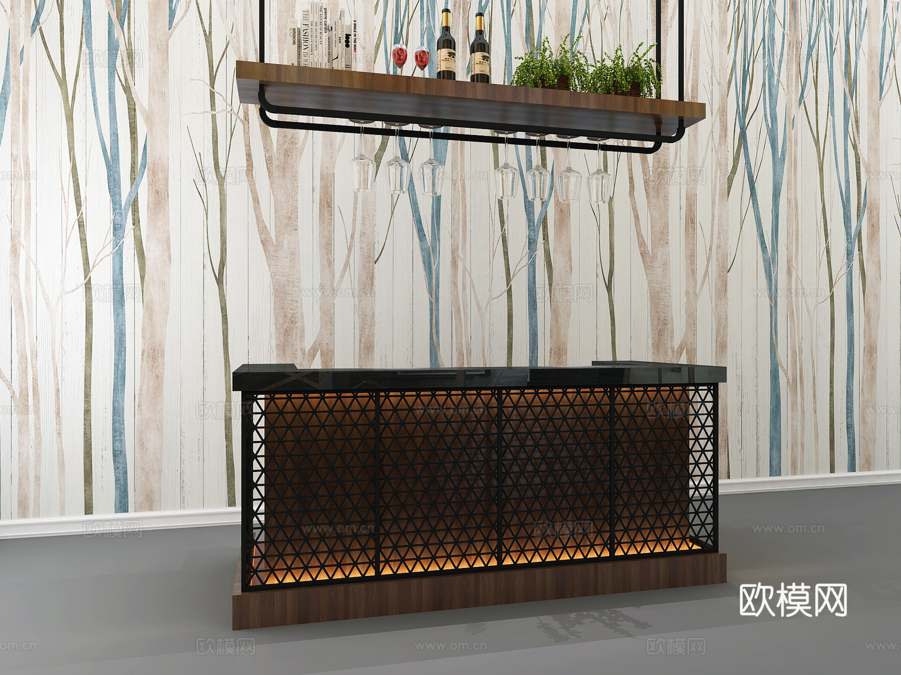 工业风接待台前台吧台 工业接待台酒架 铁艺接待台酒架工业3d模型下载