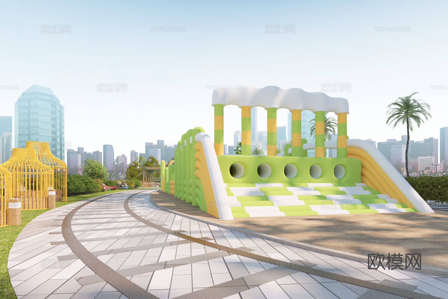 现代室外景观公园规划3d模型下载（渲染图2）