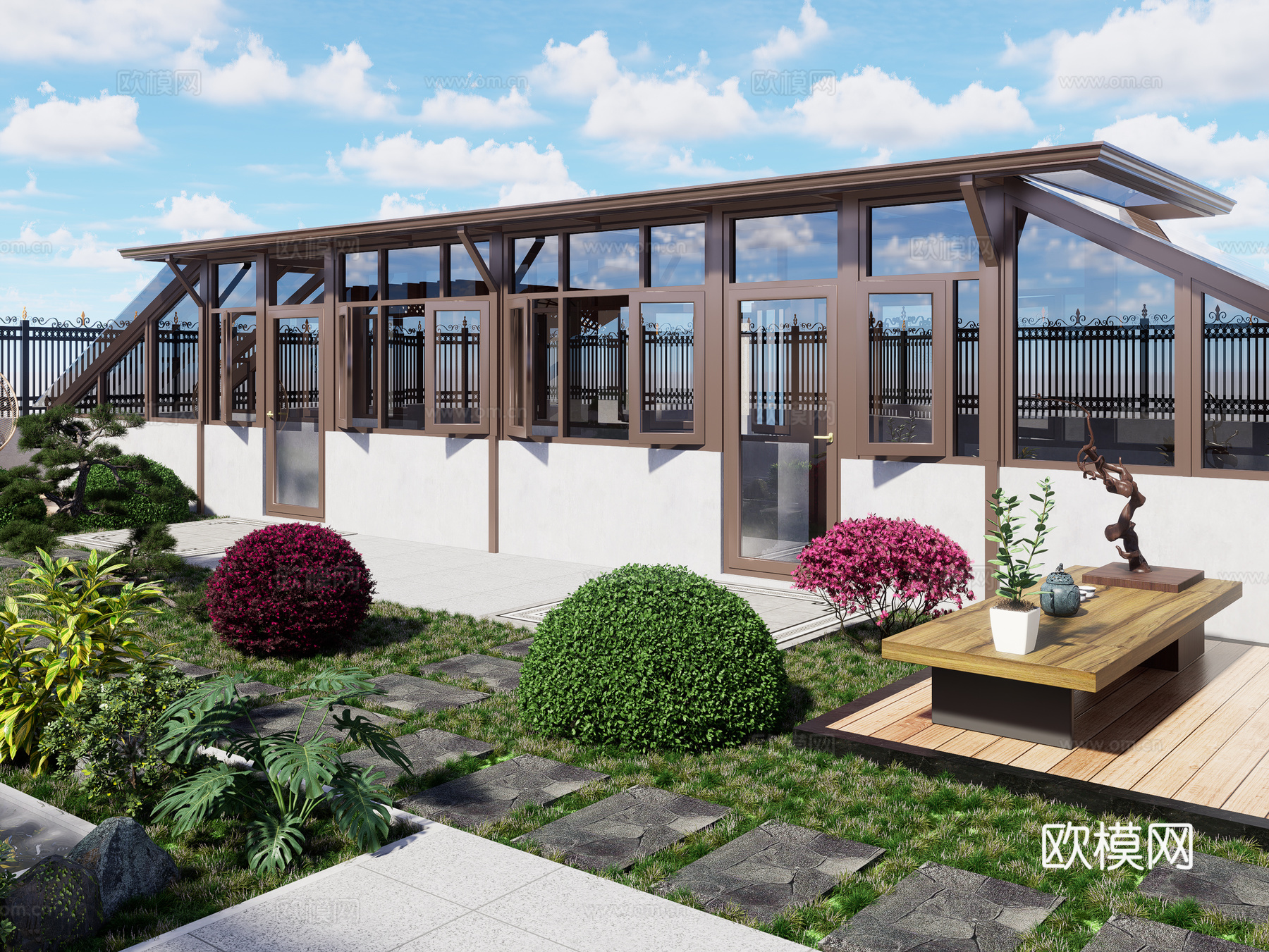 现代玻璃阳光房 庭院阳光房 庭院景观会客厅 屋顶露台阳光房3d模型下载（渲染图1）