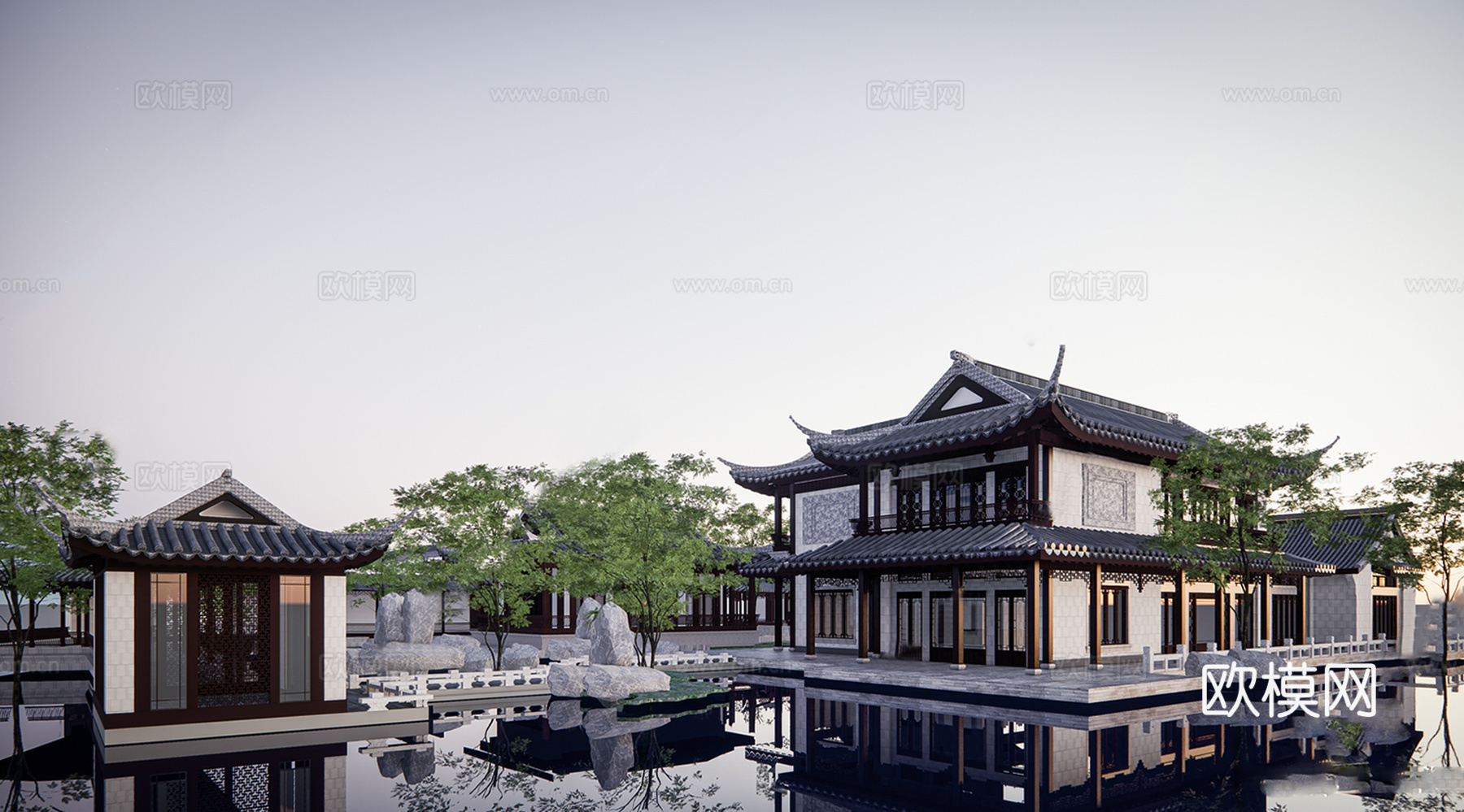 中式古建筑 商业小镇 商业街su模型