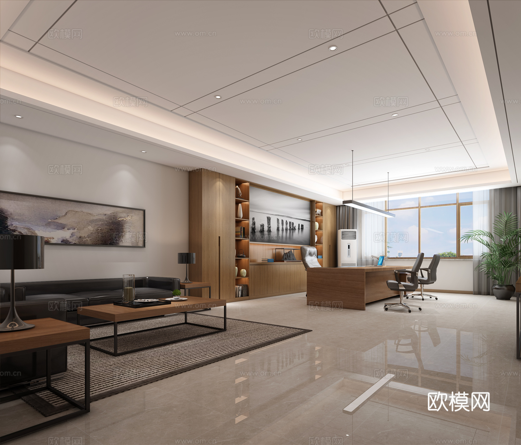 现代总经理董事长办公室3d模型下载