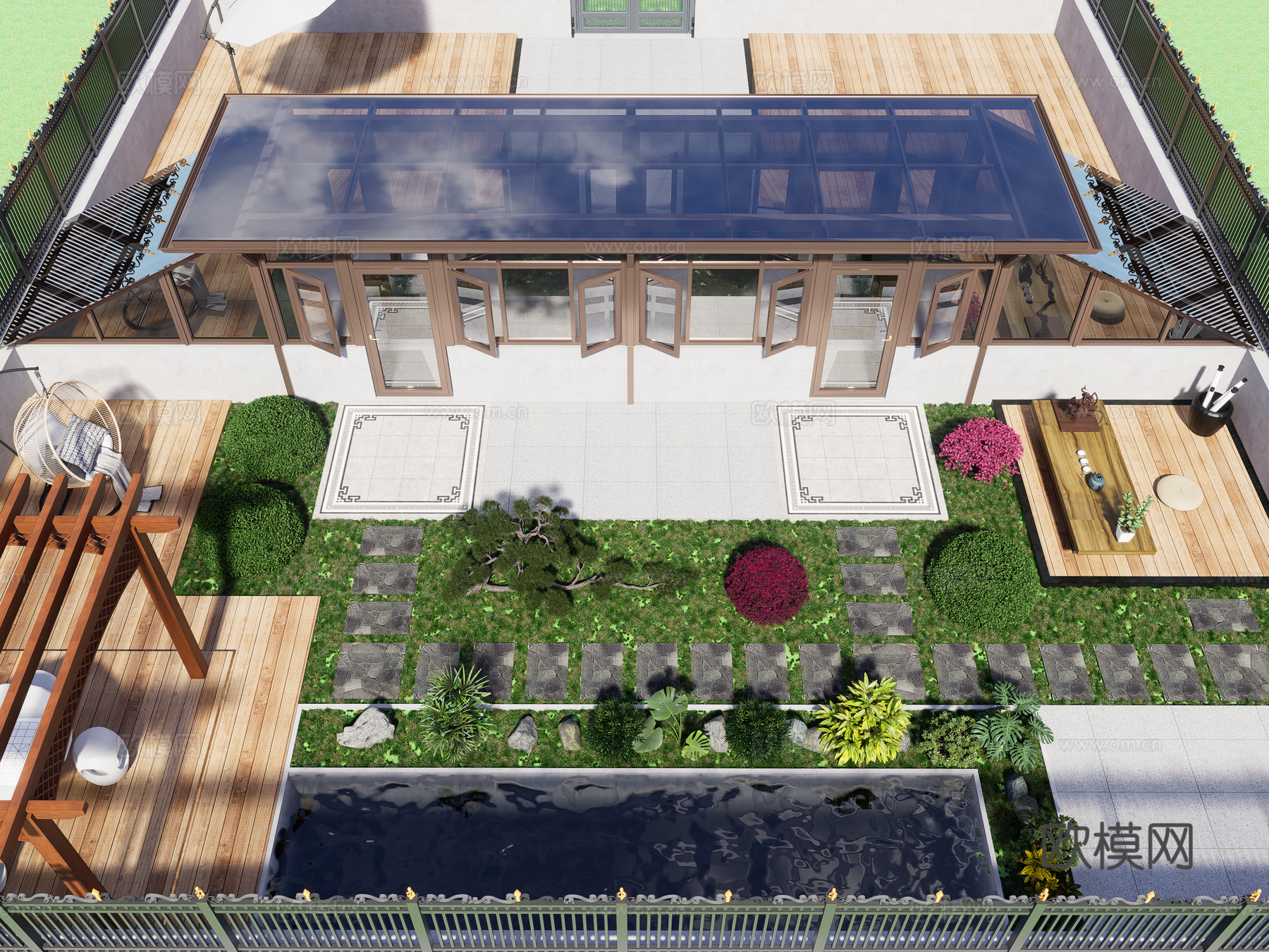 现代玻璃阳光房 庭院阳光房 庭院景观会客厅 屋顶露台阳光房3d模型下载（渲染图3）