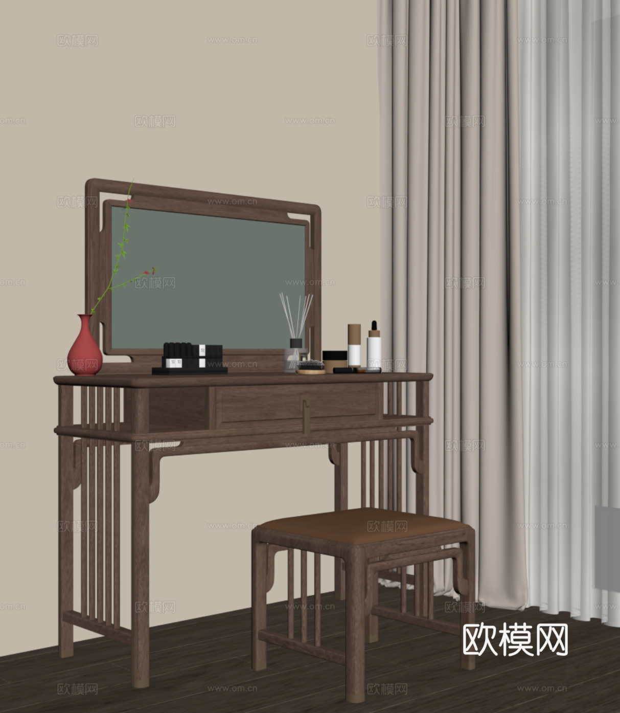 新中式梳妆台su模型