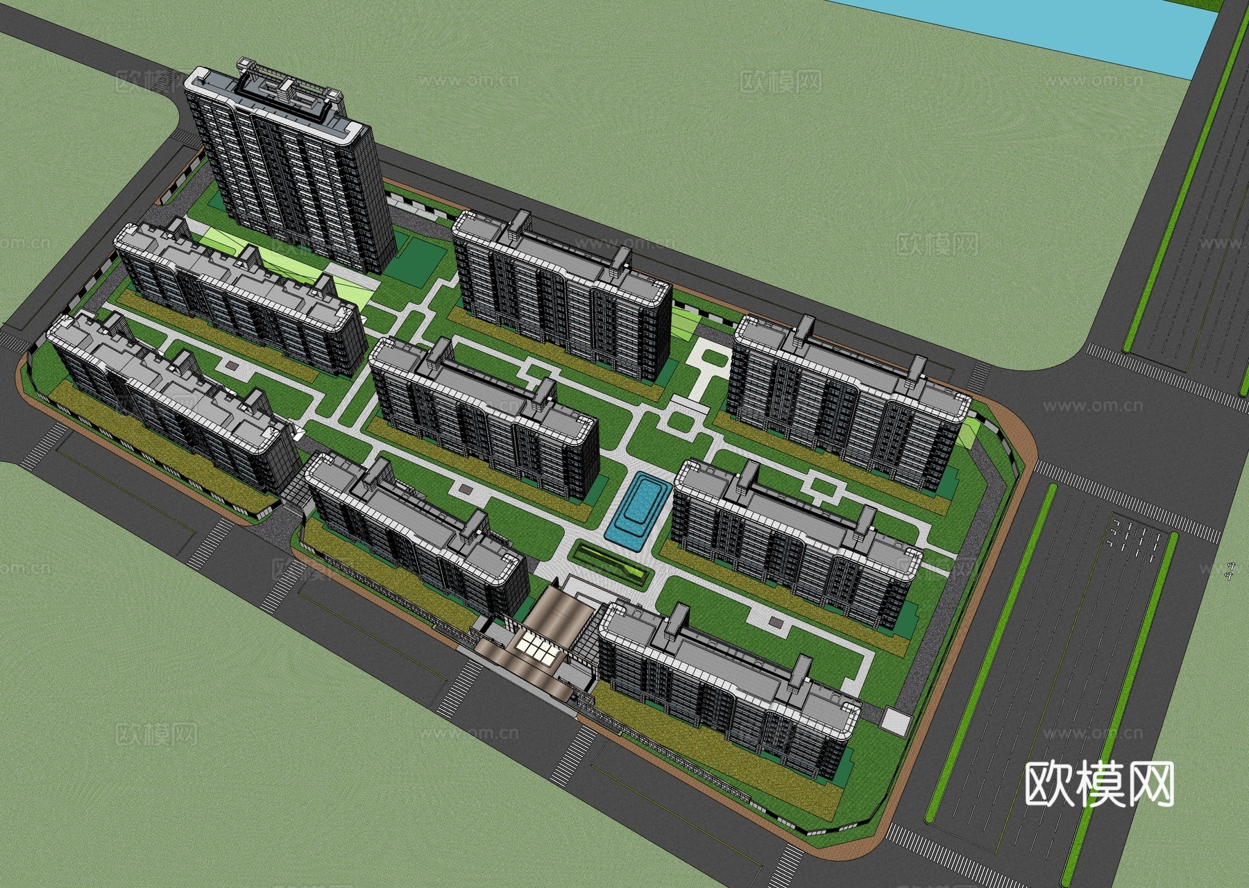 现代小区建筑 小区规划 高层住宅su模型