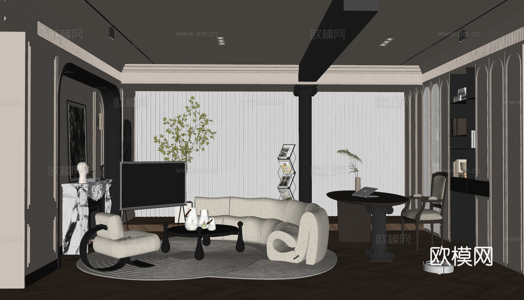 现代风格客厅 组合沙发 茶几 装饰画 客厅书房su模型