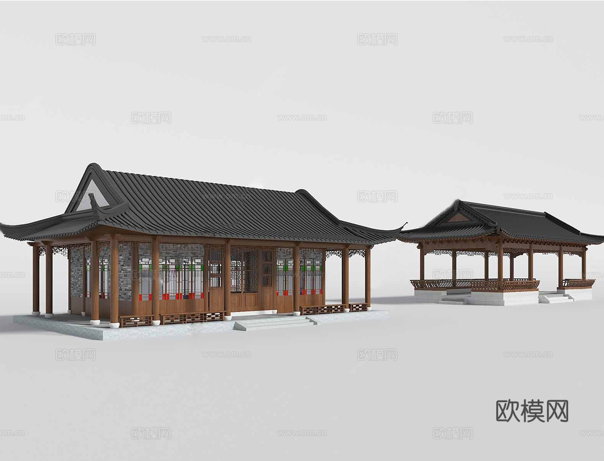 中式水榭 古建亭台 榭轩 古建亭台su模型