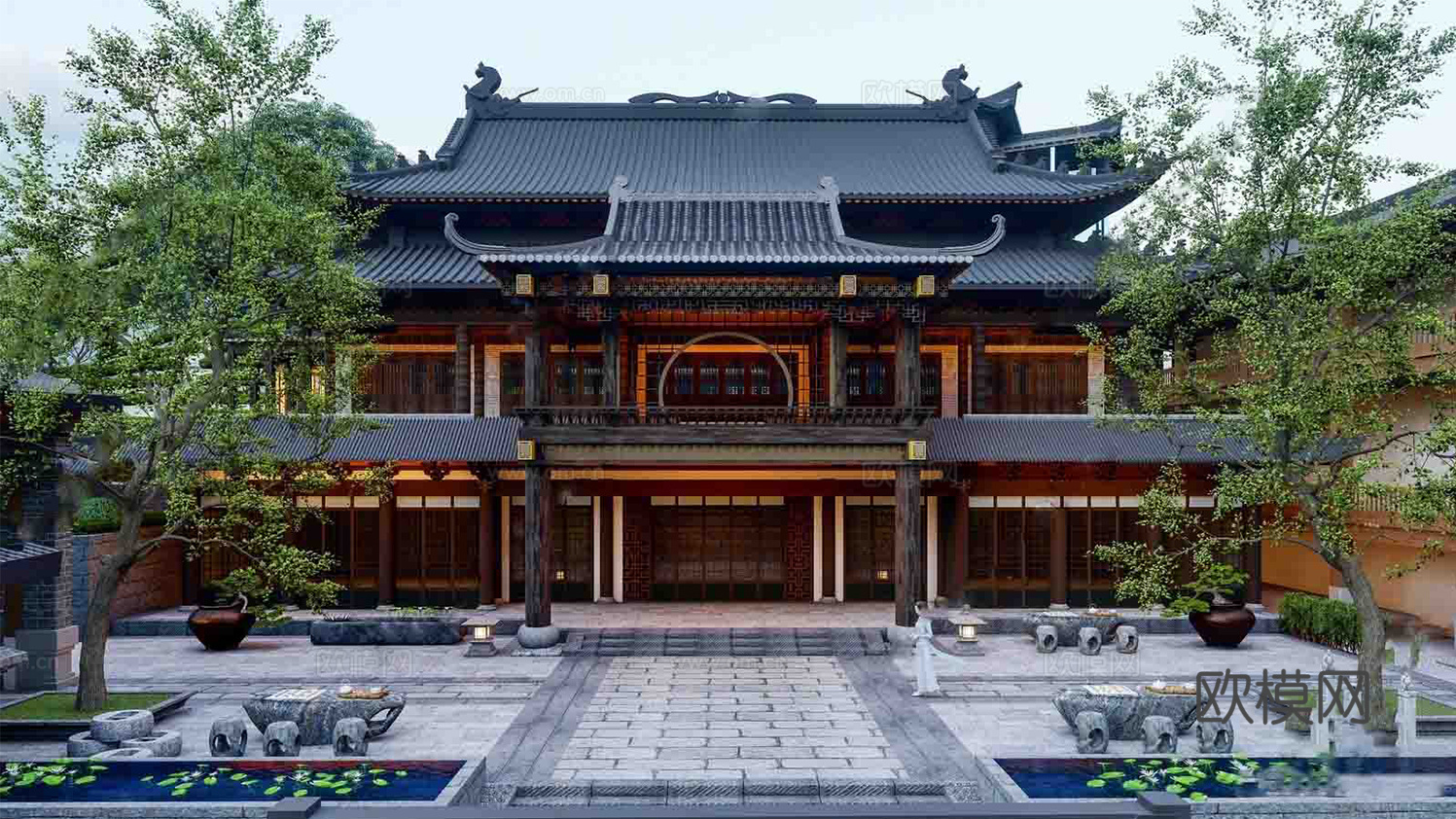 中式古建筑 城门楼 商业建筑su模型