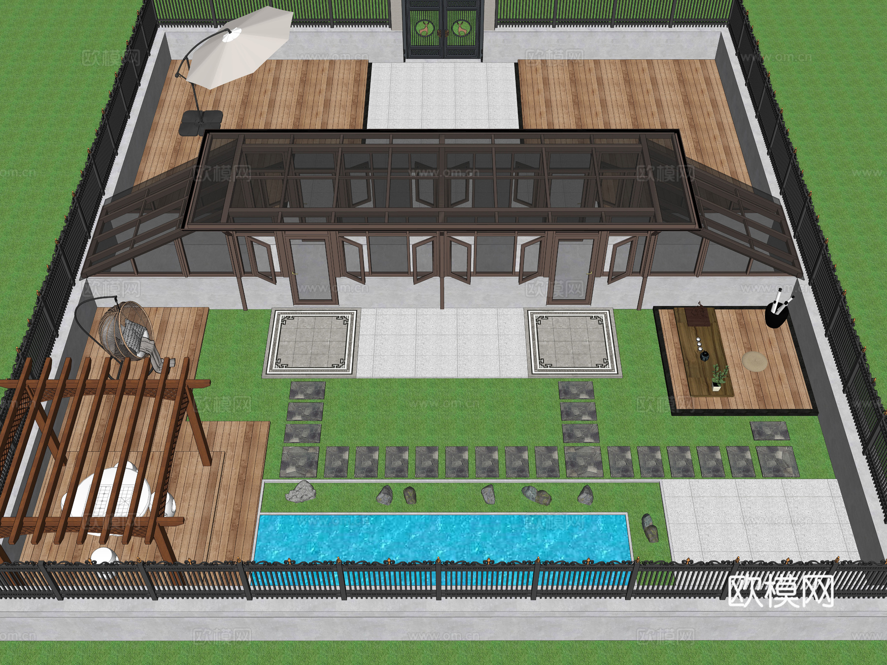 现代玻璃阳光房 庭院阳光房 庭院景观会客厅 屋顶露台阳光房3d模型下载（渲染图4）