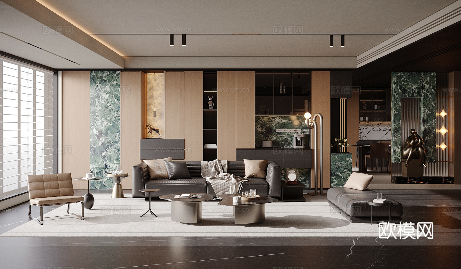 现代意式客餐厅 高级灰客餐厅 横厅客餐厅 轻奢意式客餐厅3d模型下载