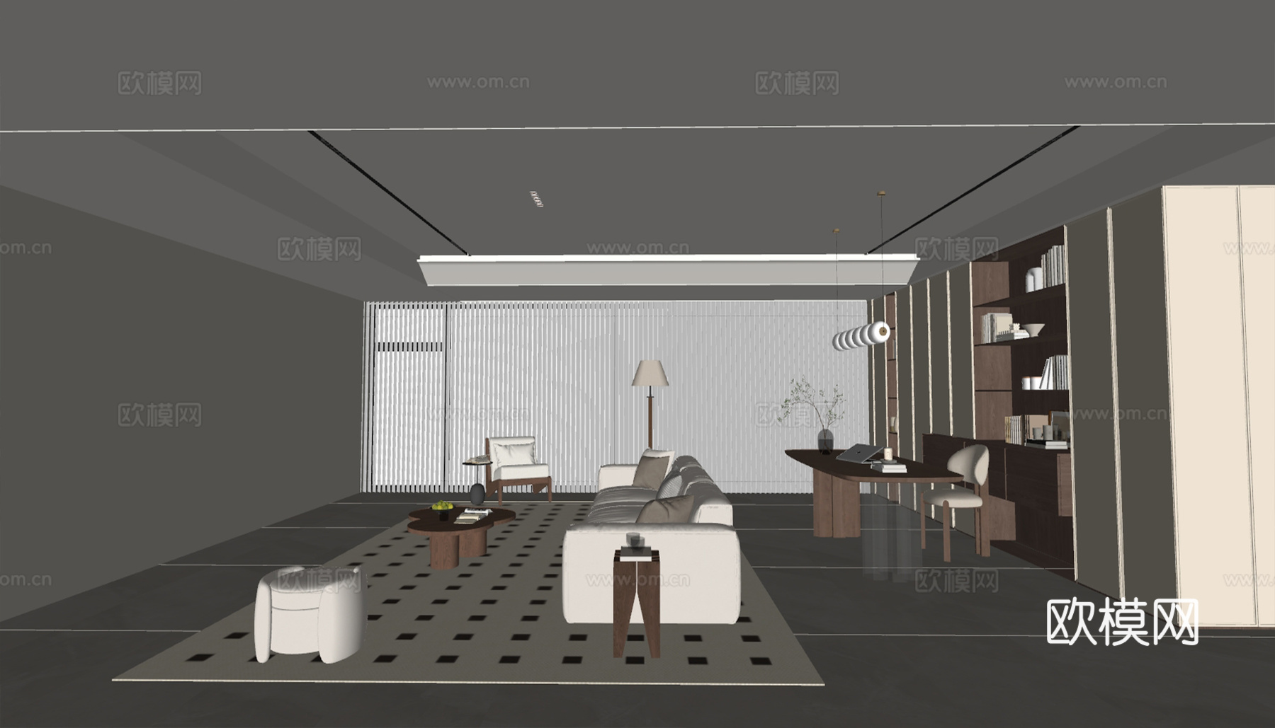 现代风格客厅 组合沙发 茶几 装饰画 客厅书房su模型