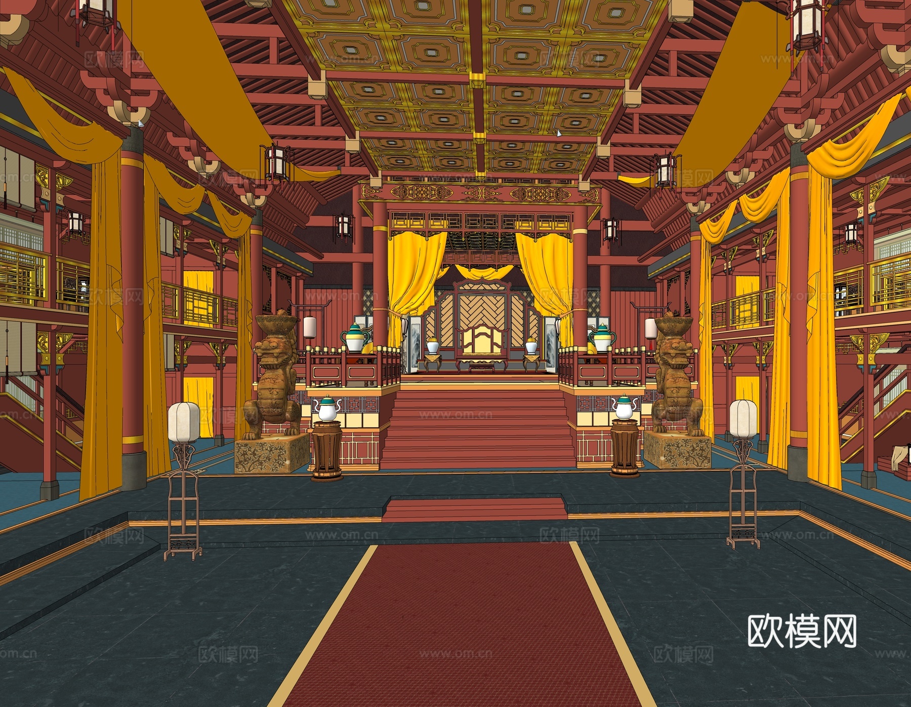 中式古建筑 故宫博物馆 影视剧场道具 上朝朝拜 古代皇宫宫殿su模型