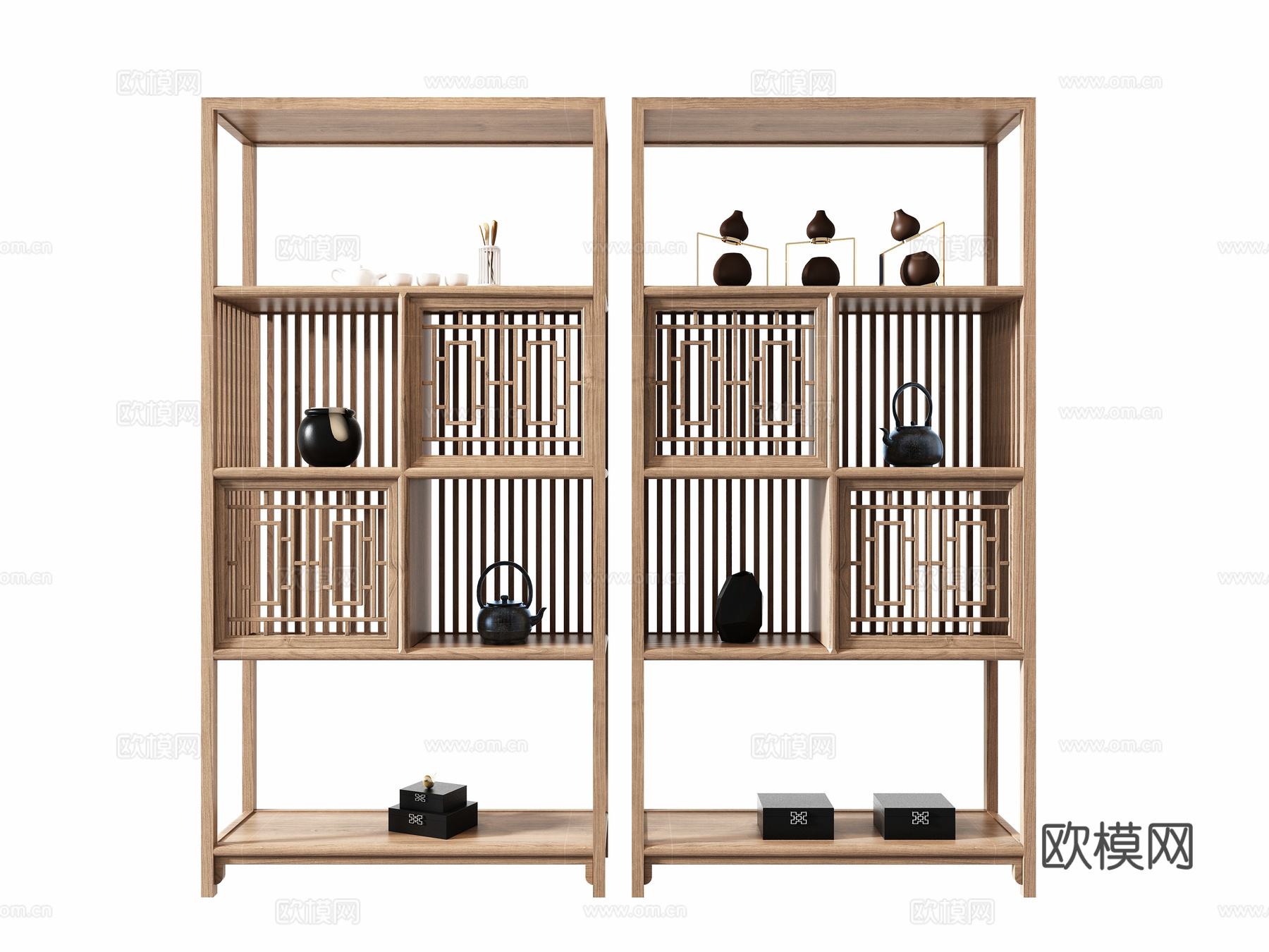 中式书柜书架3d模型下载