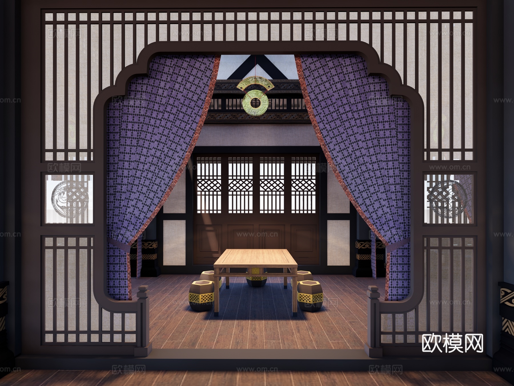 中式中国古风 影视场景 古代宴请宾客厅 古建筑 宴会厅 聚餐su模型