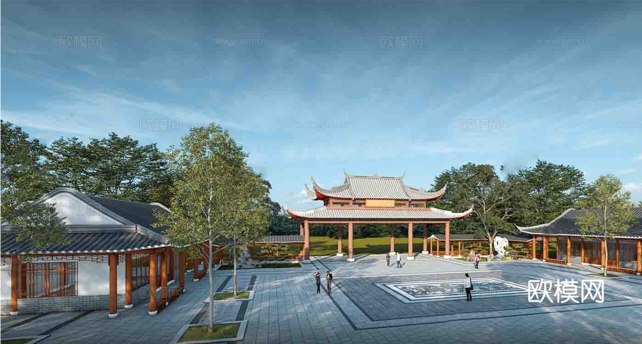 中式古建筑  牌坊su模型