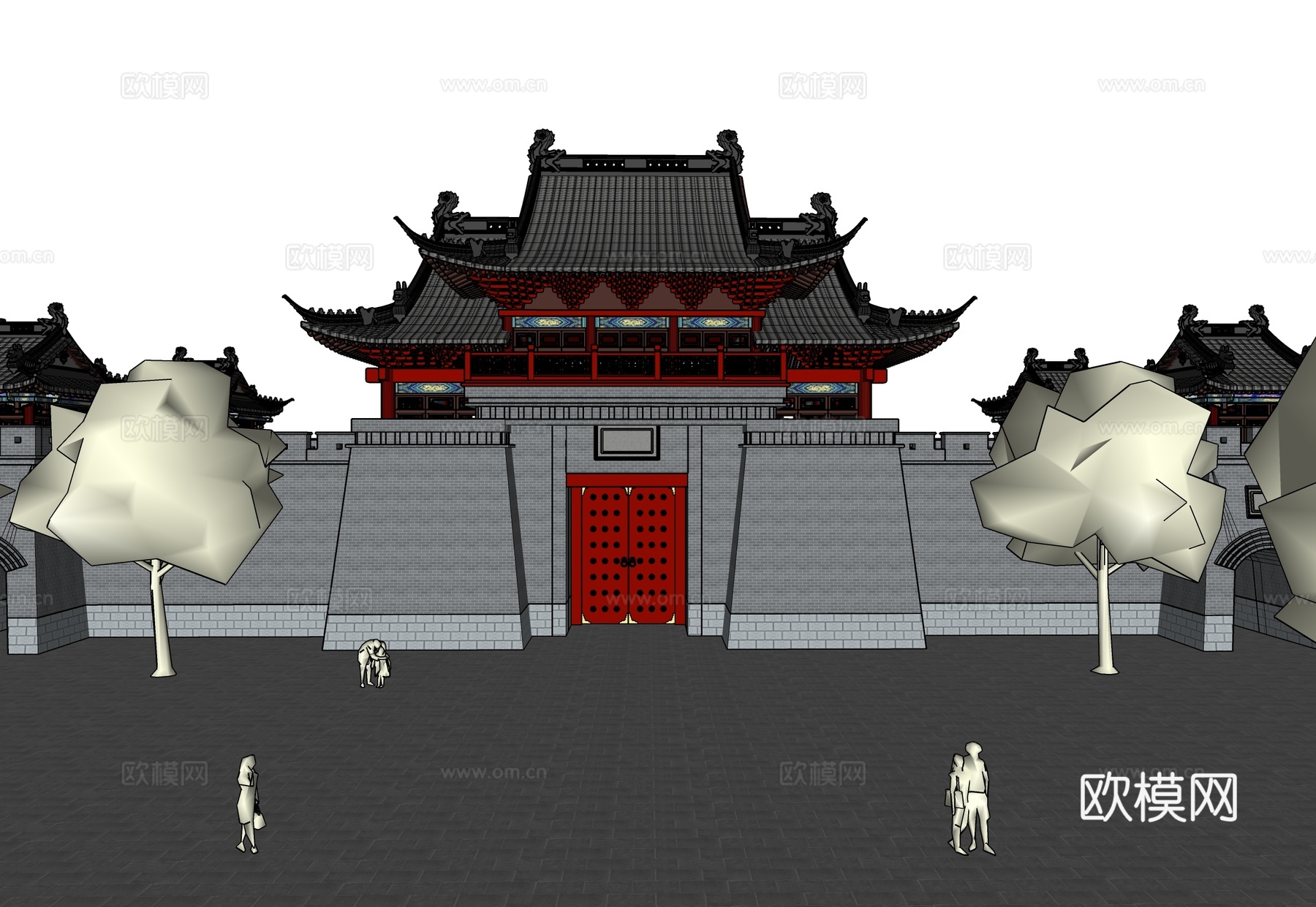 中式古建筑 城门楼 商业建筑su模型