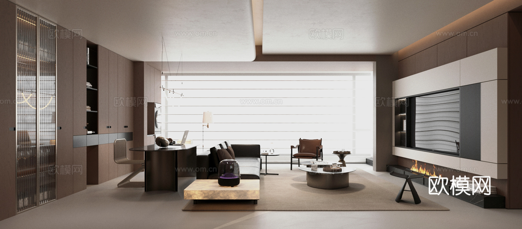 现代意式客厅 高级灰客厅 横厅客厅 轻奢意式客厅 沙发茶几3d模型下载