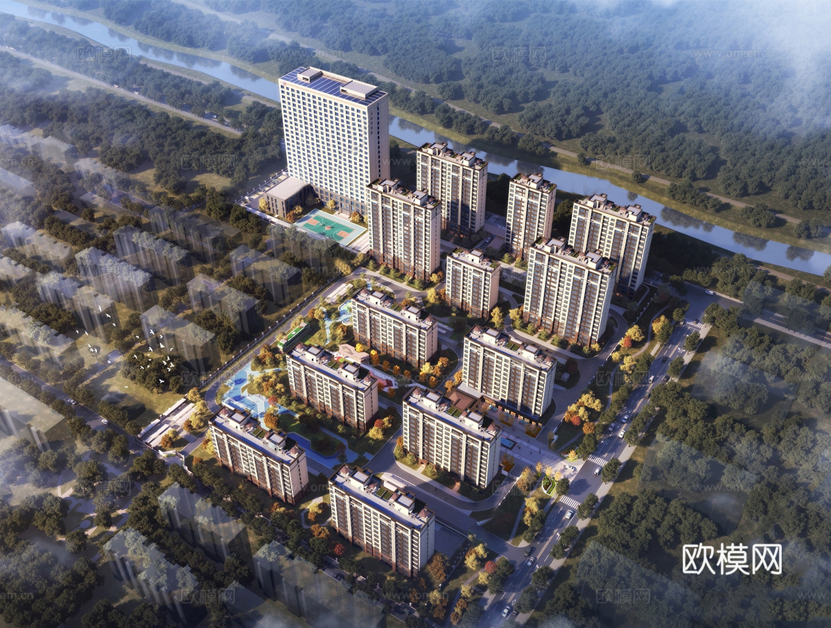 现代小区建筑  小高层住宅小区建筑鸟瞰su模型