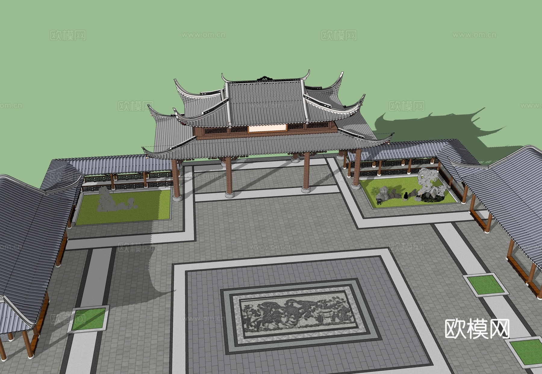 中式古建筑  牌坊su模型