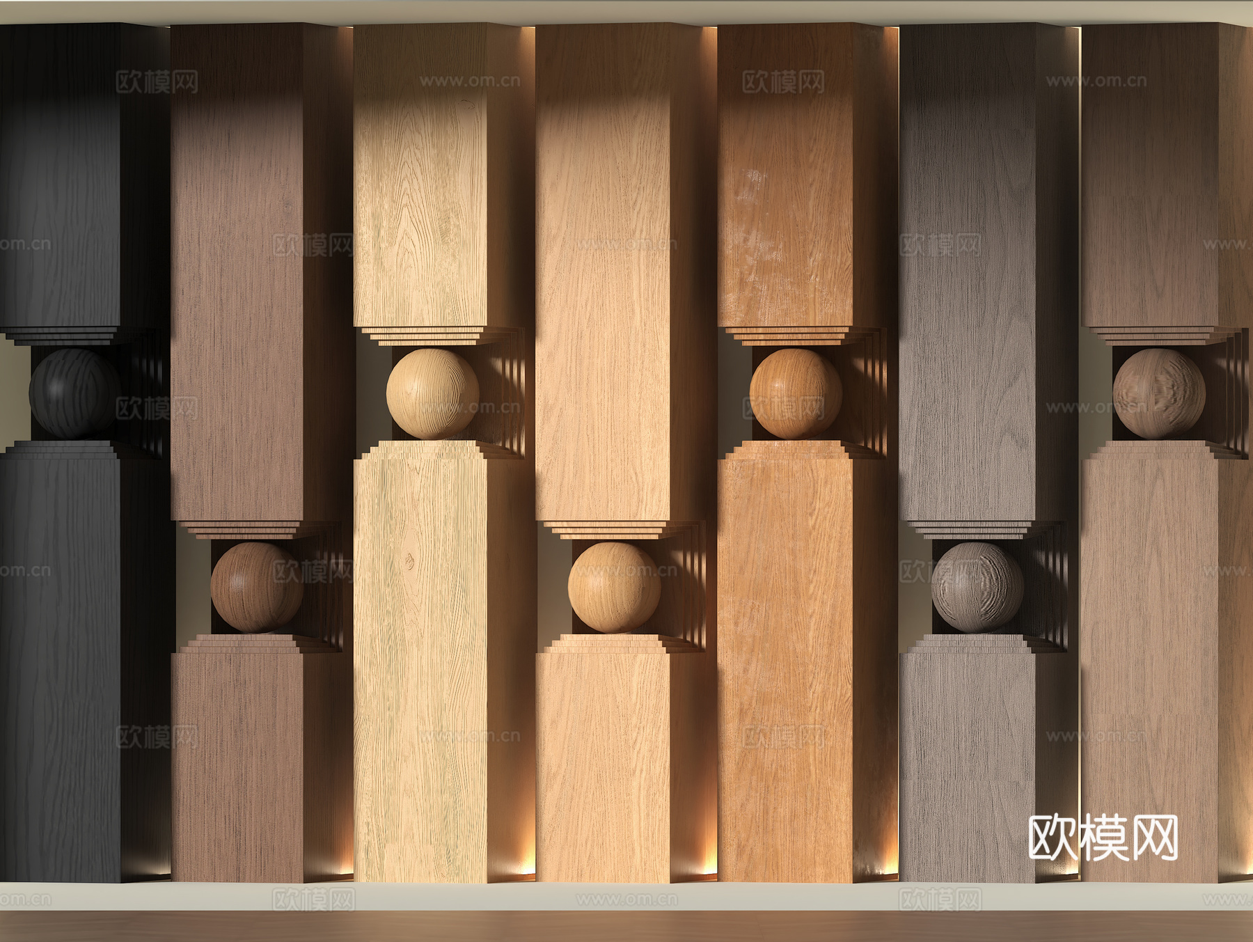 现代木饰面柱头3d模型下载