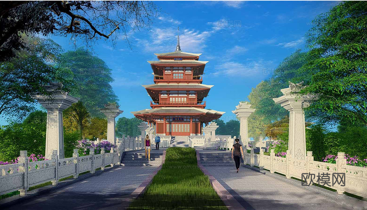 中式古建  中式古塔su模型