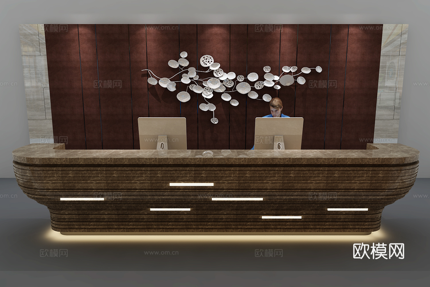 现代接待台 现代前台 收银台吧台 接待台背景墙 会所接待3d模型下载