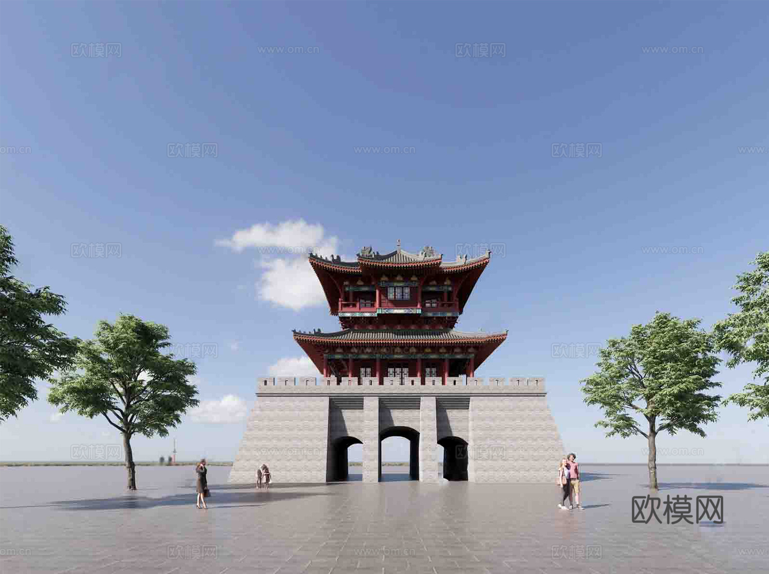 中式古建筑  城门楼su模型