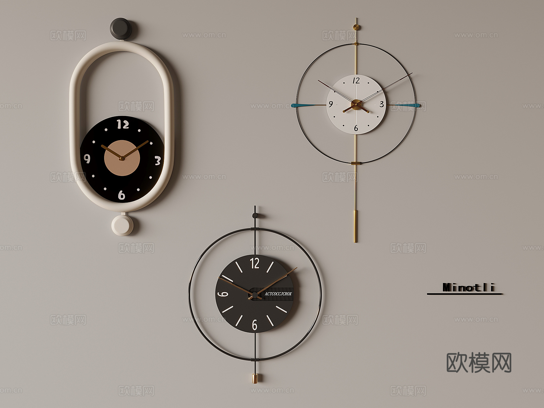 意式钟表时钟挂钟 创意装饰挂钟3d模型下载
