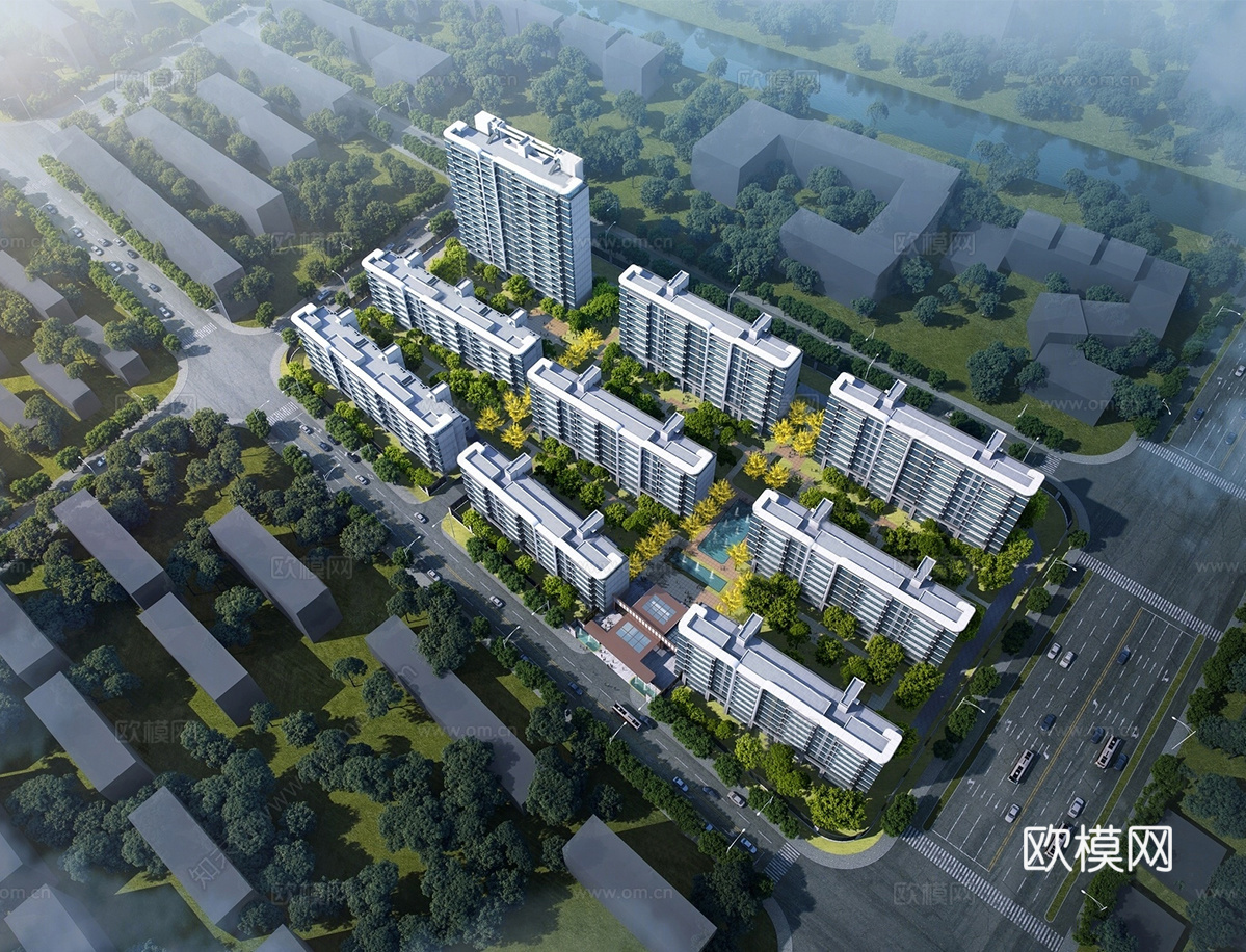 现代小区建筑 小区规划 高层住宅su模型