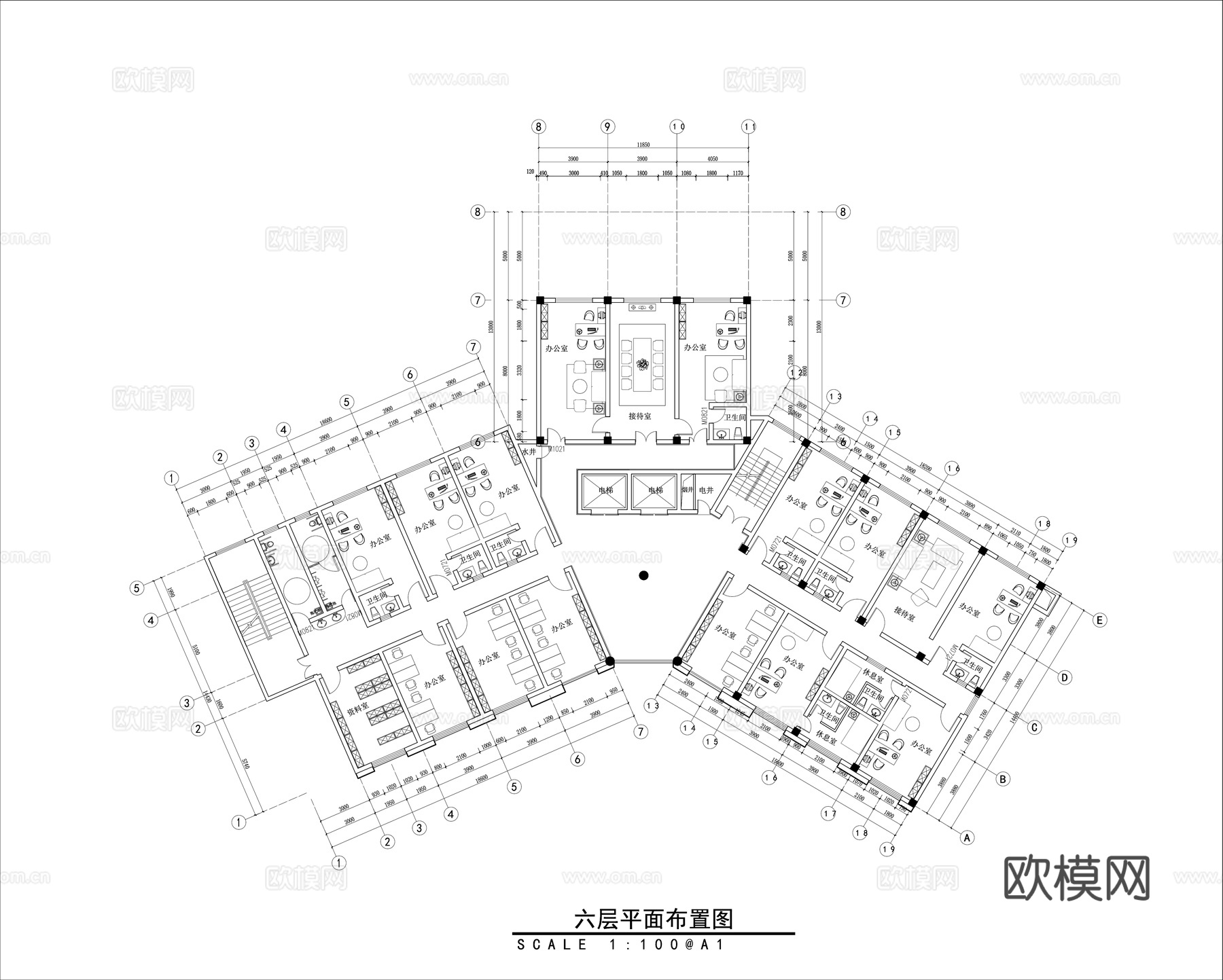 办公楼办公空间施工图cad施工图