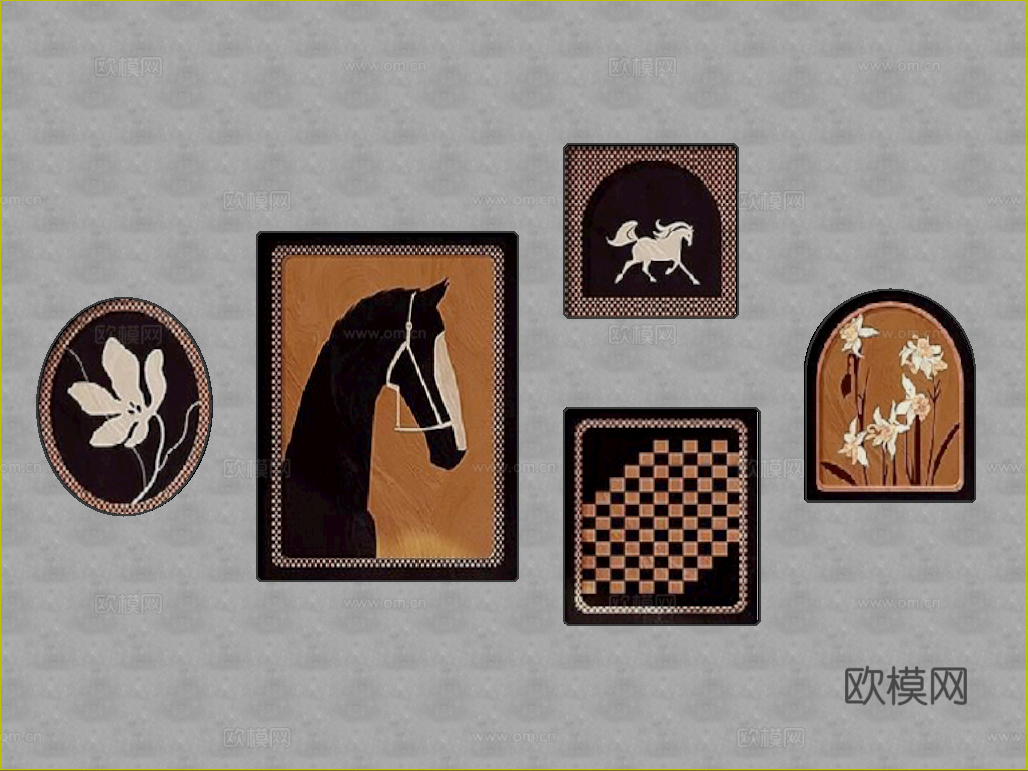 客厅组合画 法式组合画 书房组合画su模型