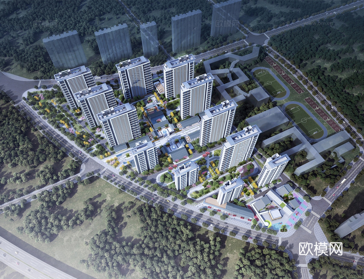 现代小区建筑  小高层住宅 小区建筑鸟瞰su模型