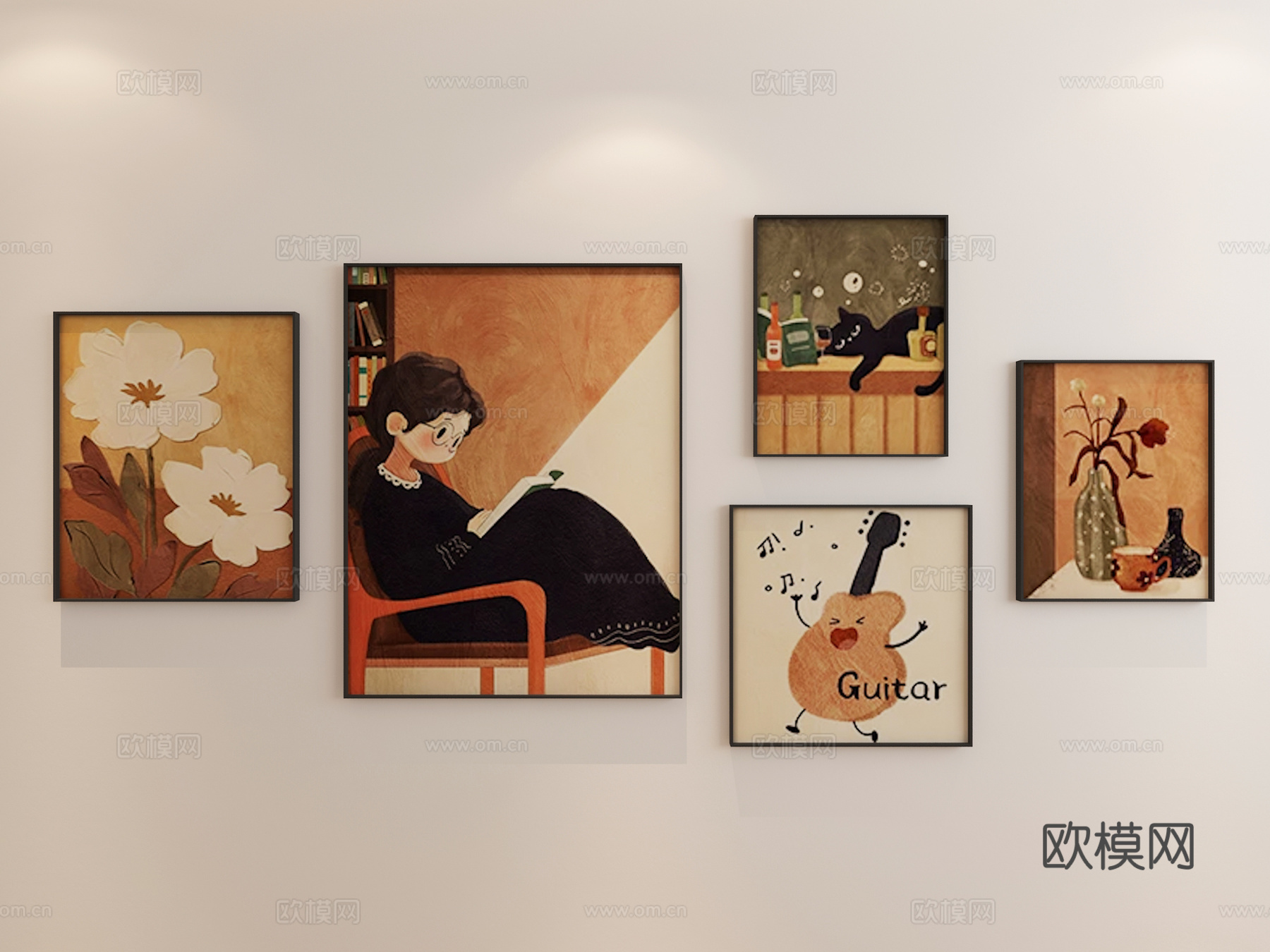 小清新组合画 组合画 客厅组合画su模型
