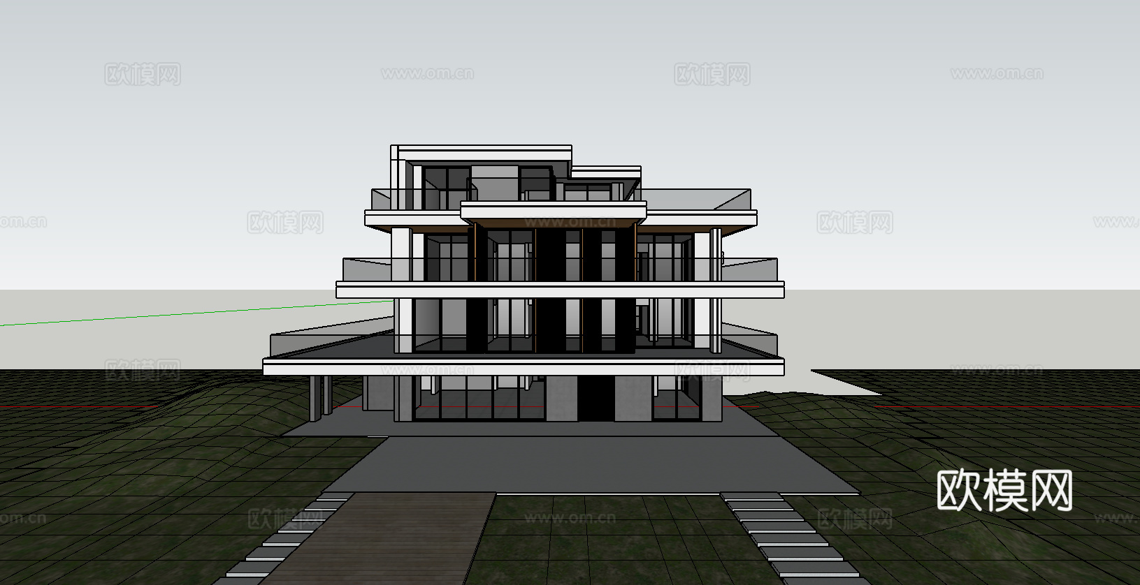 现代别墅建筑外观  现代三层独栋别墅  农村自建房su模型