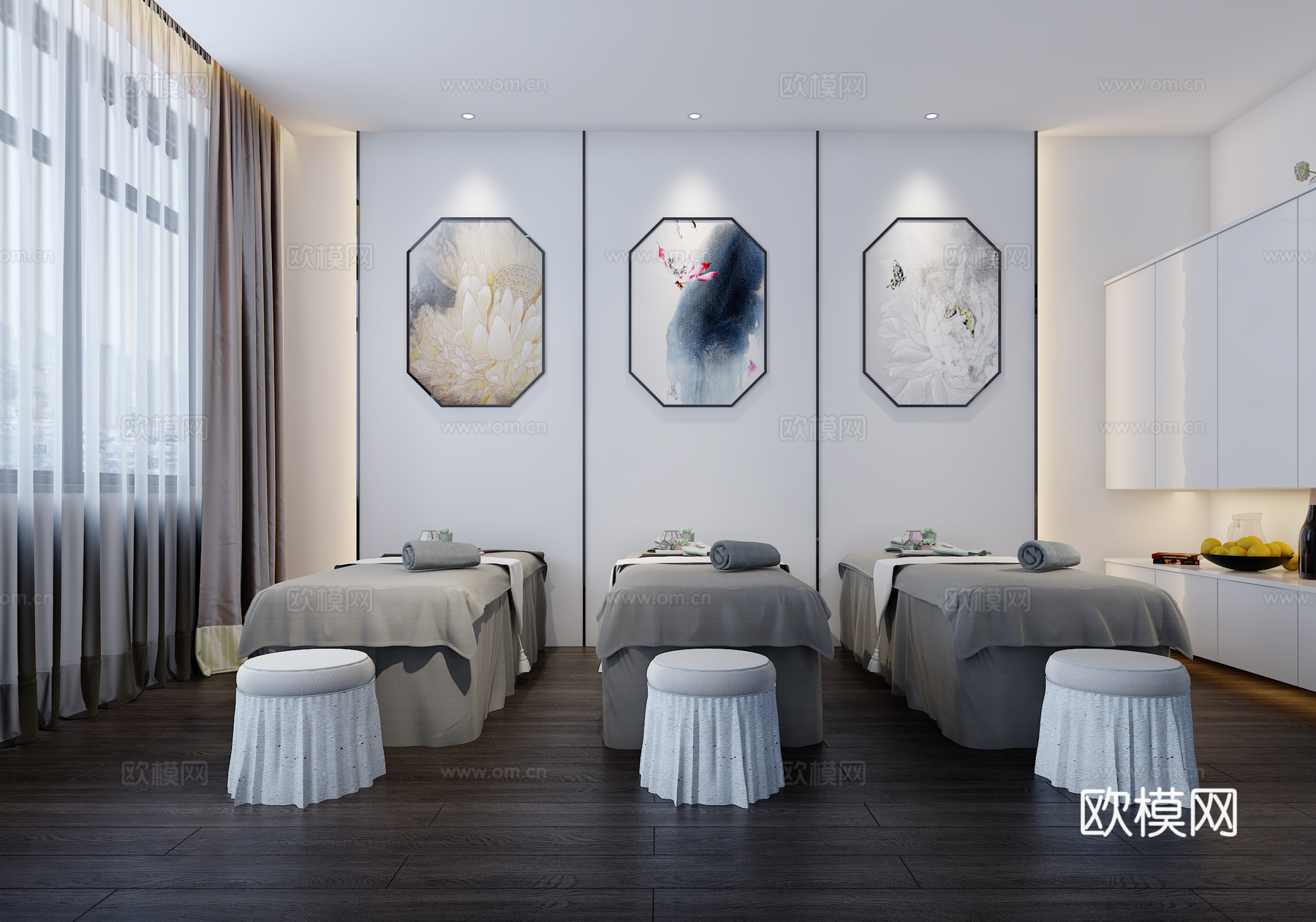 新中式极简spa会所玄关按摩3d模型下载（渲染图3）